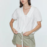 Fine Collar Top – White