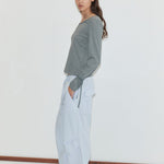 Deiji Studios Panel Leg Pant in Powder Blue – front view, relaxed straight leg | Peggy Concept Store