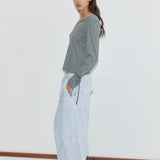 Deiji Studios Panel Leg Pant in Powder Blue – front view, relaxed straight leg | Peggy Concept Store