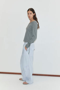 Deiji Studios Panel Leg Pant in Powder Blue – front view, relaxed straight leg | Peggy Concept Store