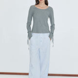 Deiji Studios Panel Leg Pant in Powder Blue – side view showing panel seaming | Peggy Concept Store
