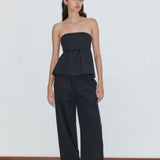 Deiji Studios Snap Tab Pant in Black – front view | Peggy Concept Store