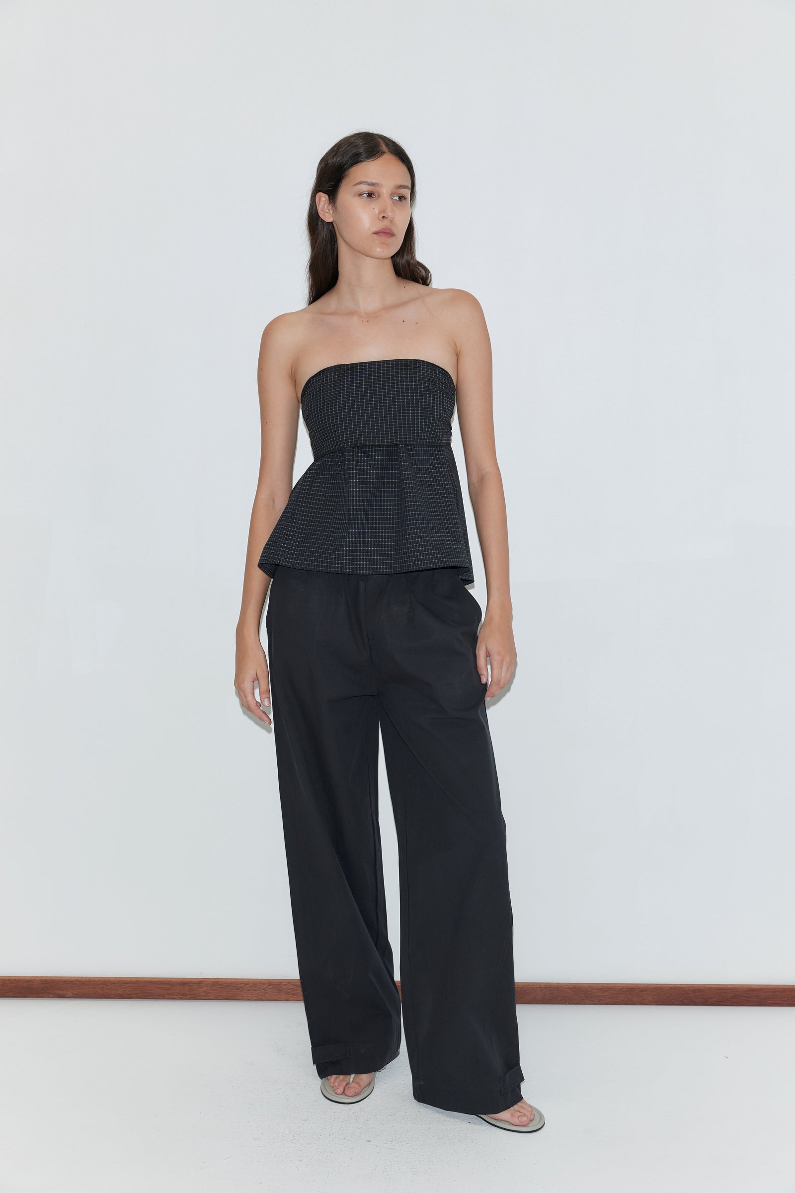 Deiji Studios Snap Tab Pant in Black – front view | Peggy Concept Store