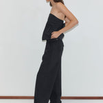 Deiji Studios Snap Tab Pant in Black – side view, relaxed wide leg | Peggy Concept Store
