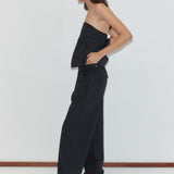 Deiji Studios Snap Tab Pant in Black – side view, relaxed wide leg | Peggy Concept Store