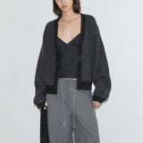 Deiji Studios Split Cardigan in Black Contrast – detail view of detachable lapel scarf | Peggy Concept Store