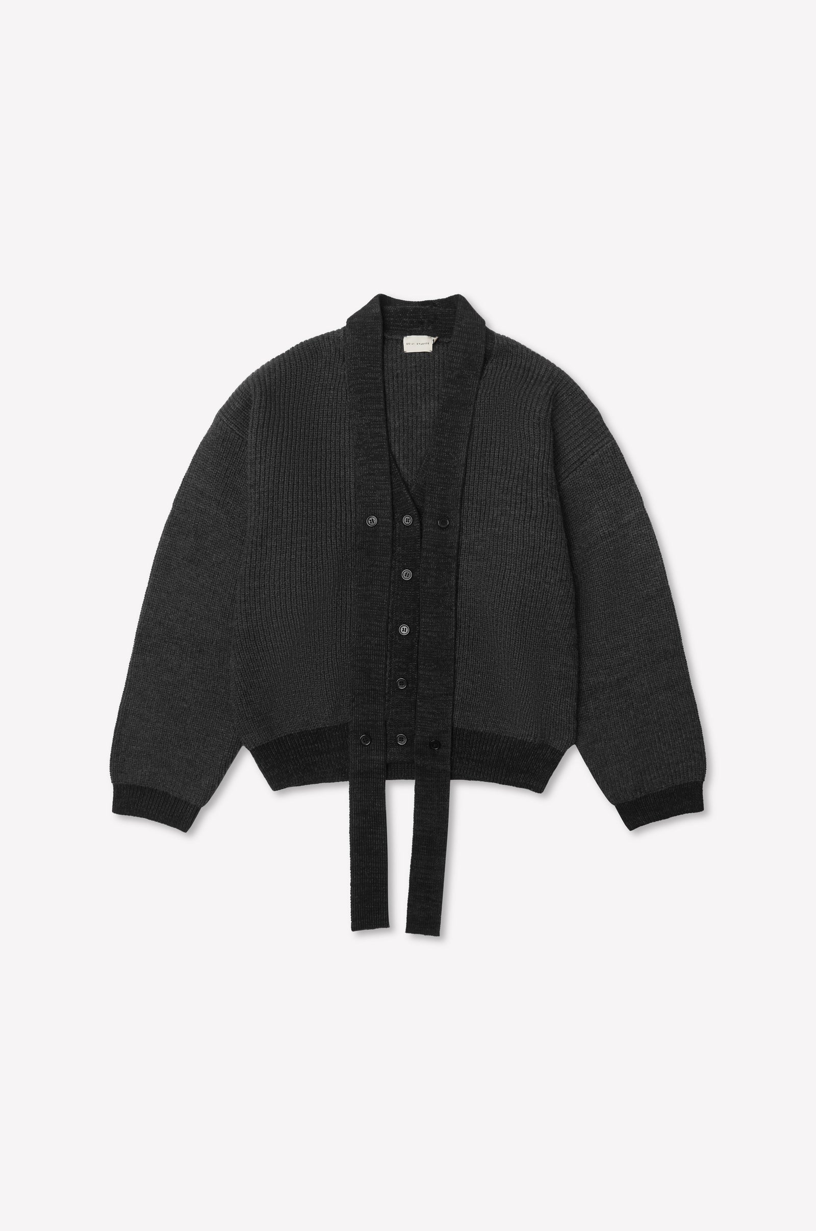 Deiji Studios Split Cardigan in Black Contrast – flat lay product shot | Peggy Concept Store