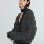 Deiji Studios Split Cardigan in Black Contrast – front view, oversized fit | Peggy Concept Store