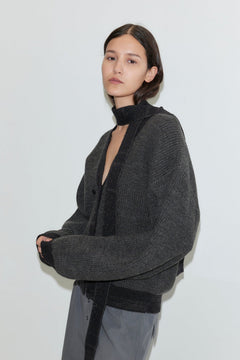 Deiji Studios Split Cardigan in Black Contrast – front view, oversized fit | Peggy Concept Store