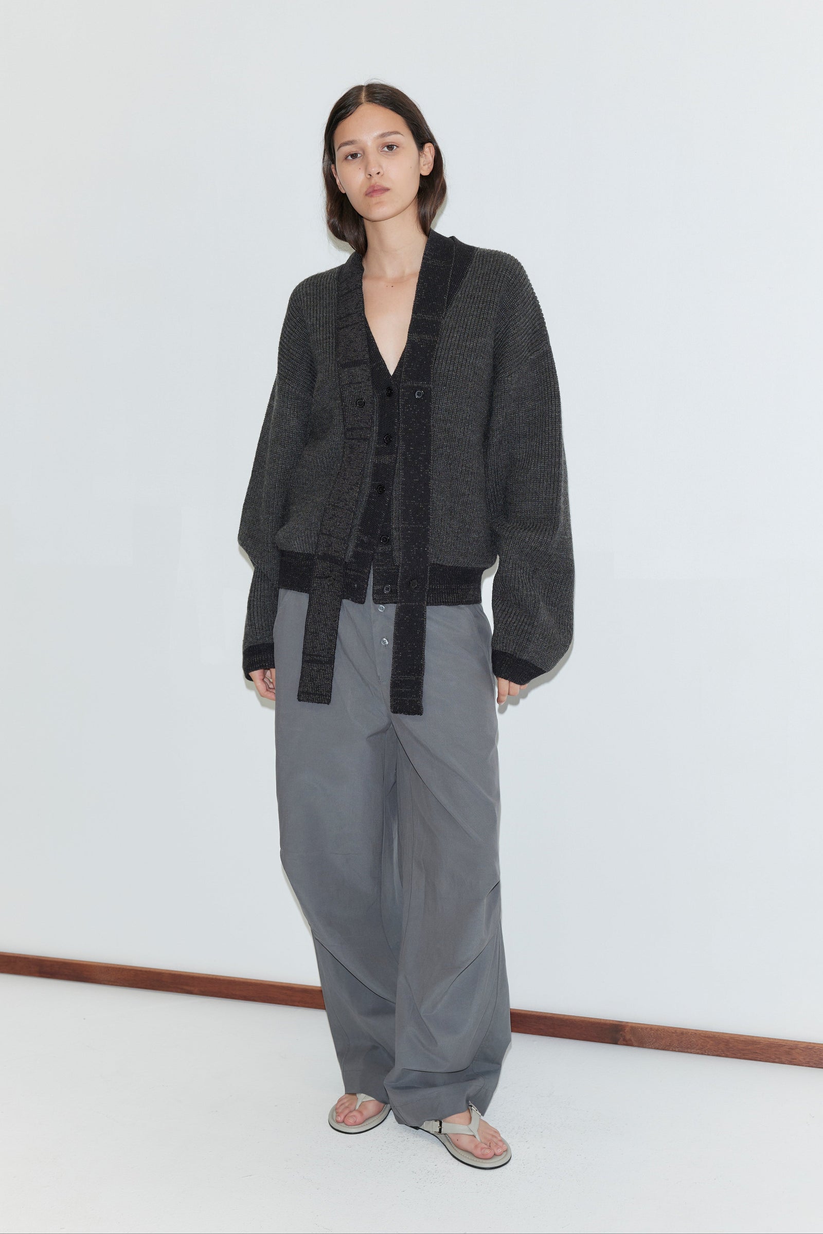 Deiji Studios Split Cardigan in Black Contrast – side view | Peggy Concept Store