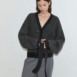 Deiji Studios Split Cardigan in Black Contrast – styled with waist tie | Peggy Concept Store