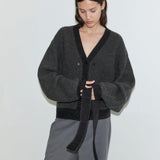 Deiji Studios Split Cardigan in Black Contrast – styled with waist tie | Peggy Concept Store