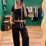 Linen Ease Trouser - Brown Black Stripe