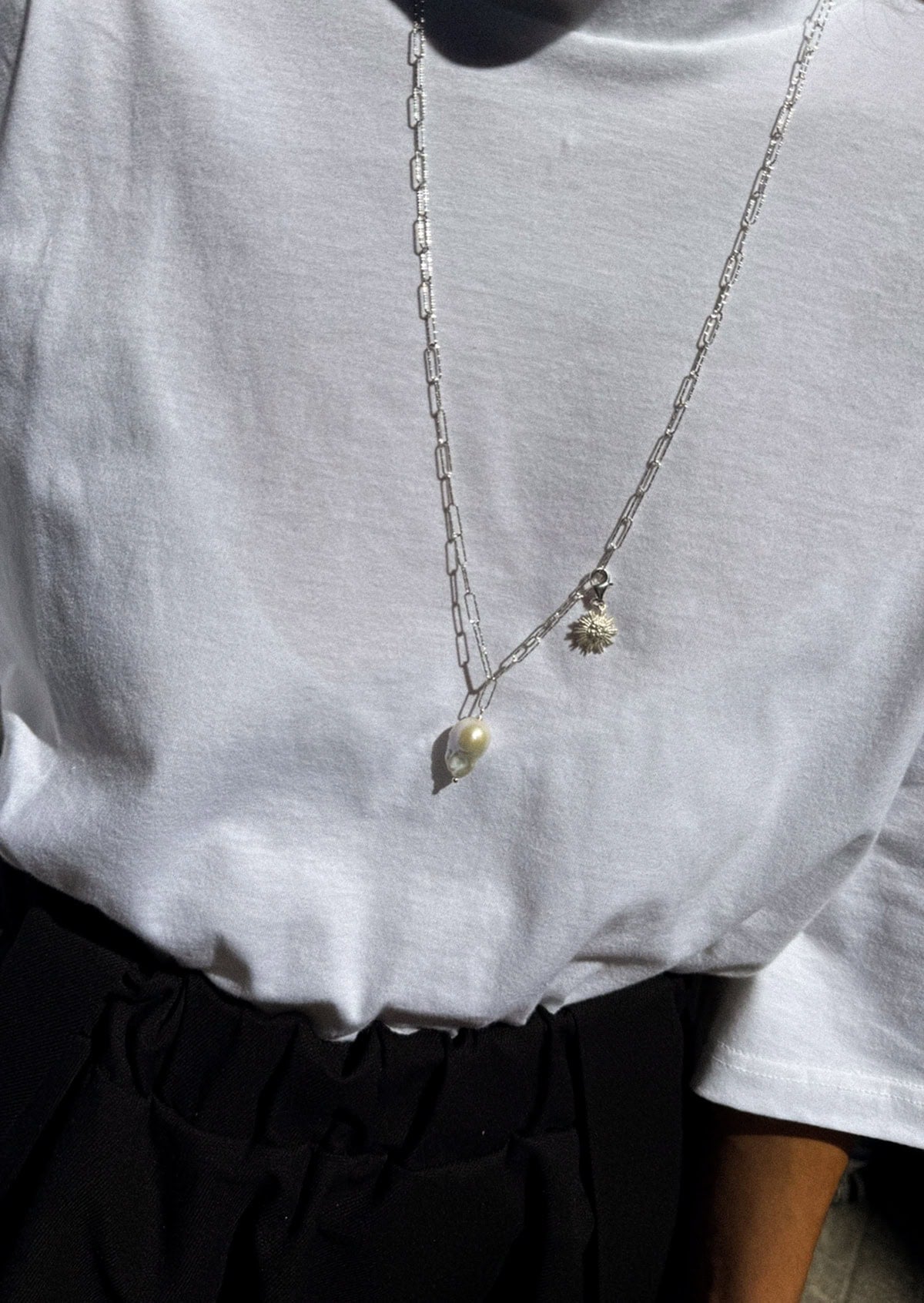 Hermina Athens Sun Mini Clip On Lost Sea Diamond Cut Necklace on model