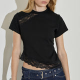 Lace Trimmed Baby Tee - Black