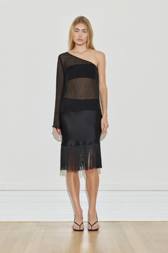 Maison Essentiele Silk Fringe Midi Skirt Black