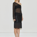 Maison Essentiele Silk Fringe Midi Skirt Black