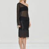 Maison Essentiele Silk Fringe Midi Skirt Black