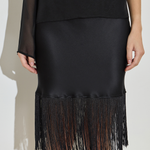 Maison Essentiele Silk Fringe Midi Skirt Black