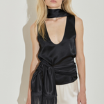 Maison Essentiele Silk Fringe Scarf Black