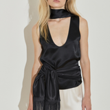 Maison Essentiele Silk Fringe Scarf Black