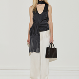 Maison Essentiele Silk Fringe Scarf Black