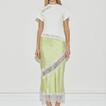 Maison Essentiele Silk Lace Midi Skirt Chartreuse Sea Moss