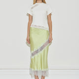Maison Essentiele Silk Lace Midi Skirt Chartreuse Sea Moss