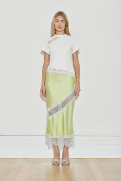 Maison Essentiele Silk Lace Midi Skirt Chartreuse Sea Moss