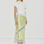 Maison Essentiele Silk Lace Midi Skirt Chartreuse Sea Moss