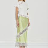 Maison Essentiele Silk Lace Midi Skirt Chartreuse Sea Moss