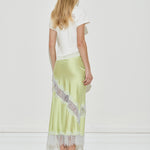 Maison Essentiele Silk Lace Midi Skirt Chartreuse Sea Moss