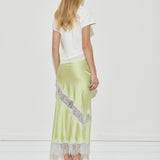 Maison Essentiele Silk Lace Midi Skirt Chartreuse Sea Moss