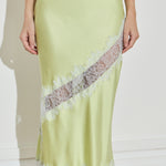 Maison Essentiele Silk Lace Midi Skirt Chartreuse Sea Moss