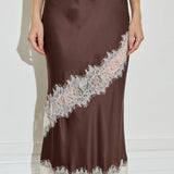 Silk Lace Midi Skirt - Chocolate Cream