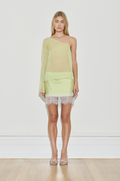 Maison Essentiele Silk Lace Mini Skirt Chartreuse Sea Moss