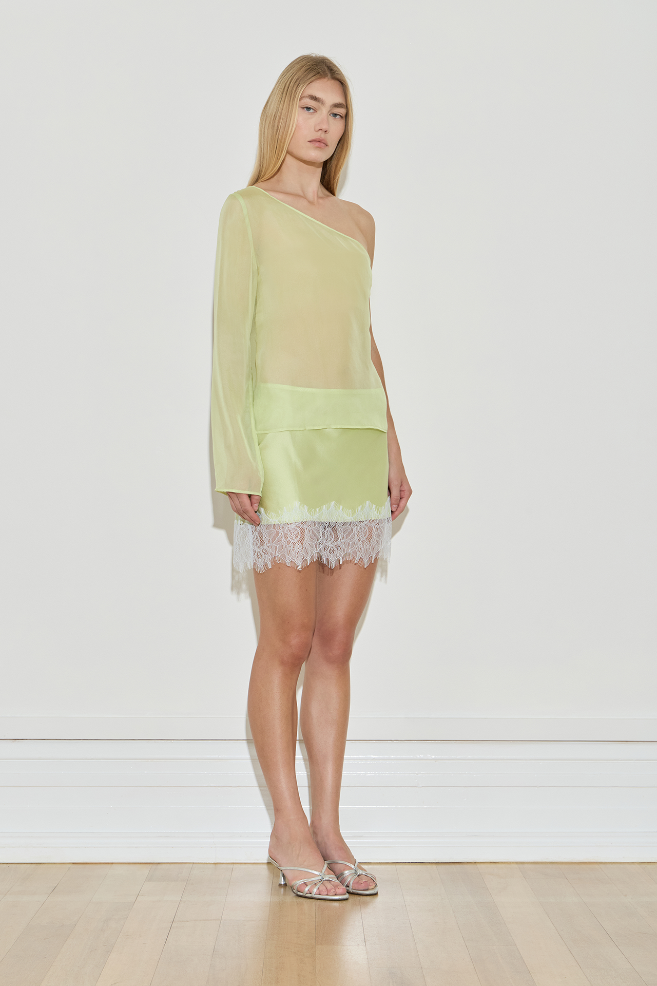 Maison Essentiele Silk Lace Mini Skirt Chartreuse Sea Moss