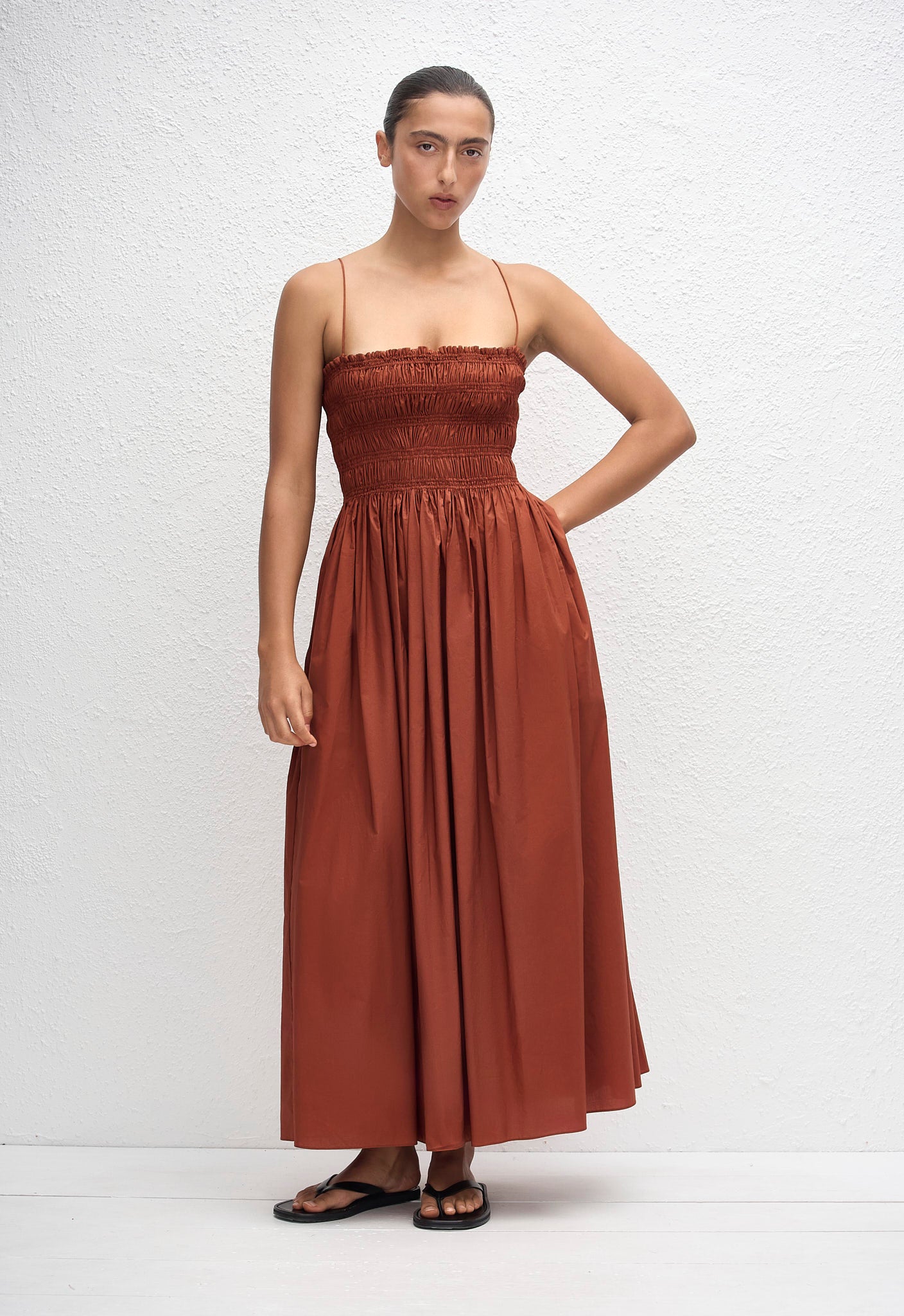 Matteau Shirred Bodice Dress Garnet