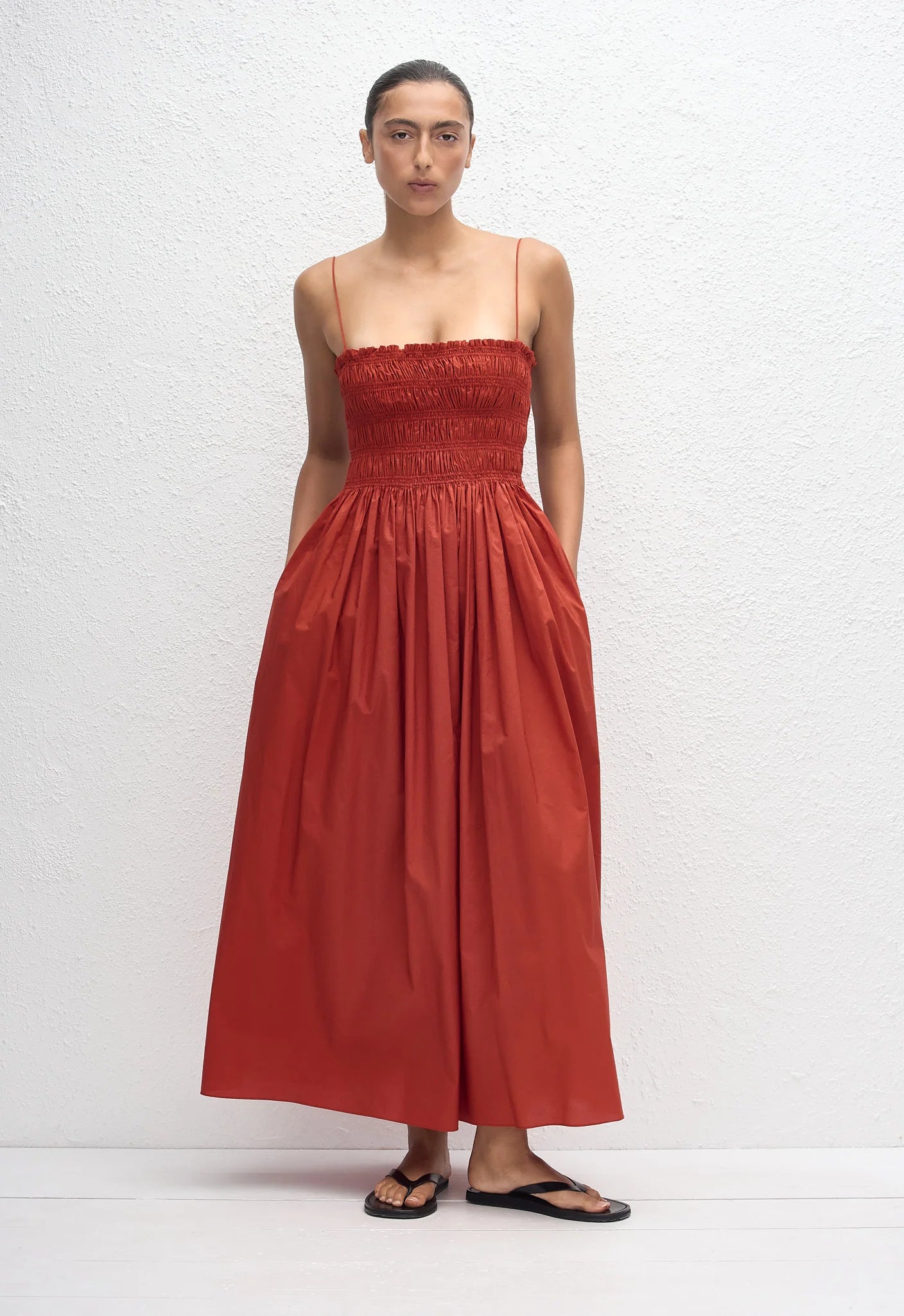 Matteau Shirred Bodice Dress tomato women’s midi dress