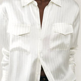 Silk Laundry Boyfriend Shirt - White Pinstripe