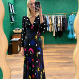 Melanie Silk Midi Dress - Star Dot Mix Multi