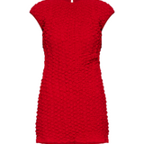 Shirred Cotton Dress - Red