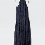 Rixo Abi Chiffon Midi Dress Mini Polka Dot Navy