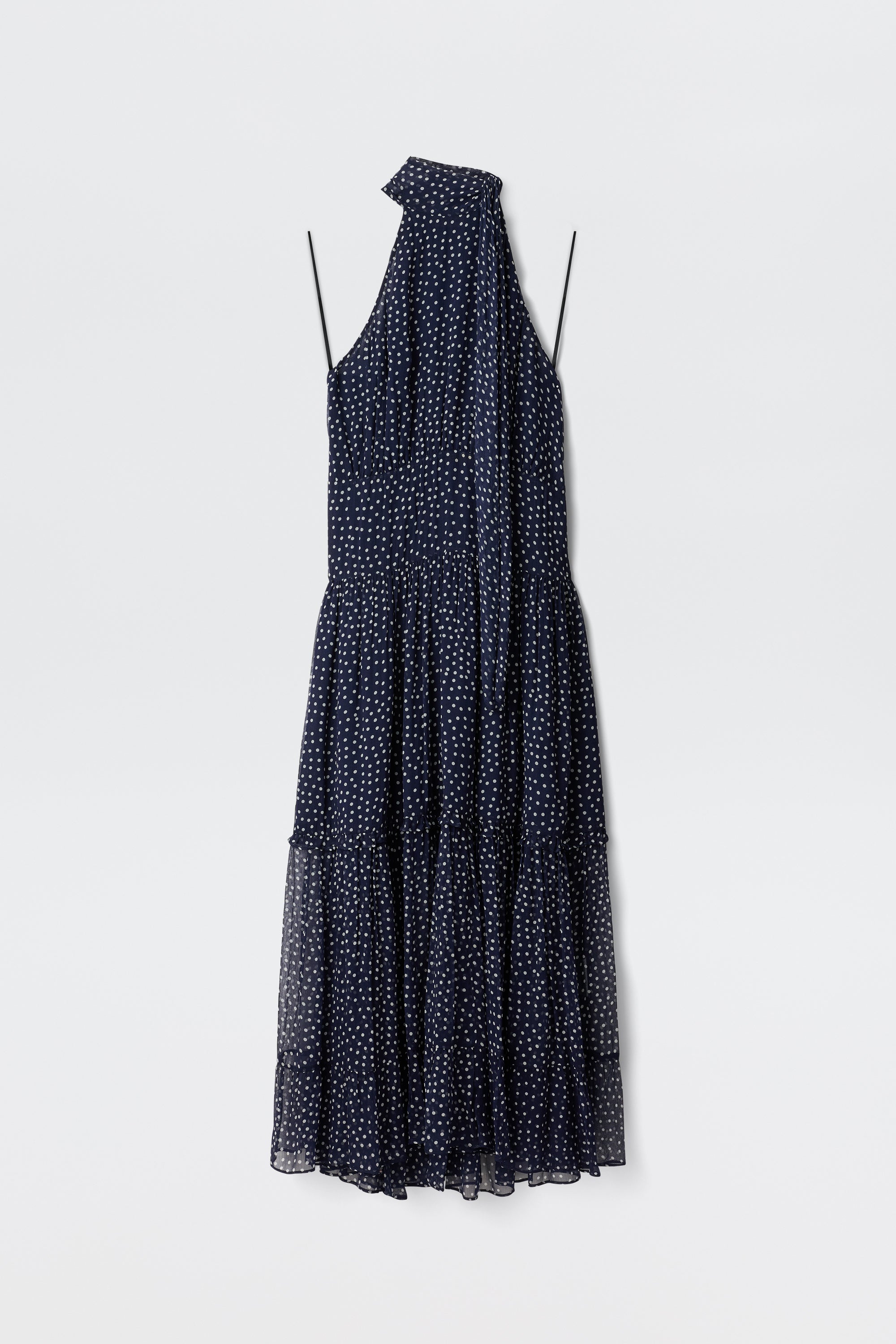 Rixo Abi Chiffon Midi Dress Mini Polka Dot Navy