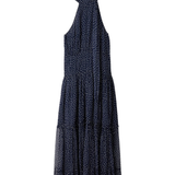 Abi Chiffon Midi Dress - Mini Polka Dot Navy