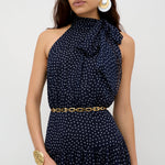 Rixo Abi Chiffon Midi Dress Mini Polka Dot Navy