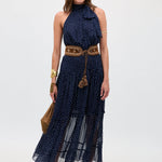 Rixo Abi Chiffon Midi Dress Mini Polka Dot Navy