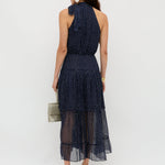 Rixo Abi Chiffon Midi Dress Mini Polka Dot Navy
