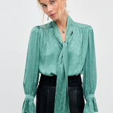 Rixo Evanora Top Floral Trail Jacquard Sage Green