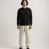 Saturdays NYC Alex Waffle Henley Neck Top Black
